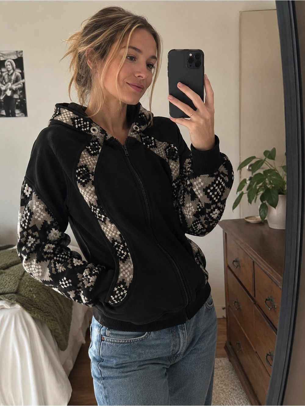lululemon athletica Black Scuba Hoodie with Monochrome Patterned Knit
